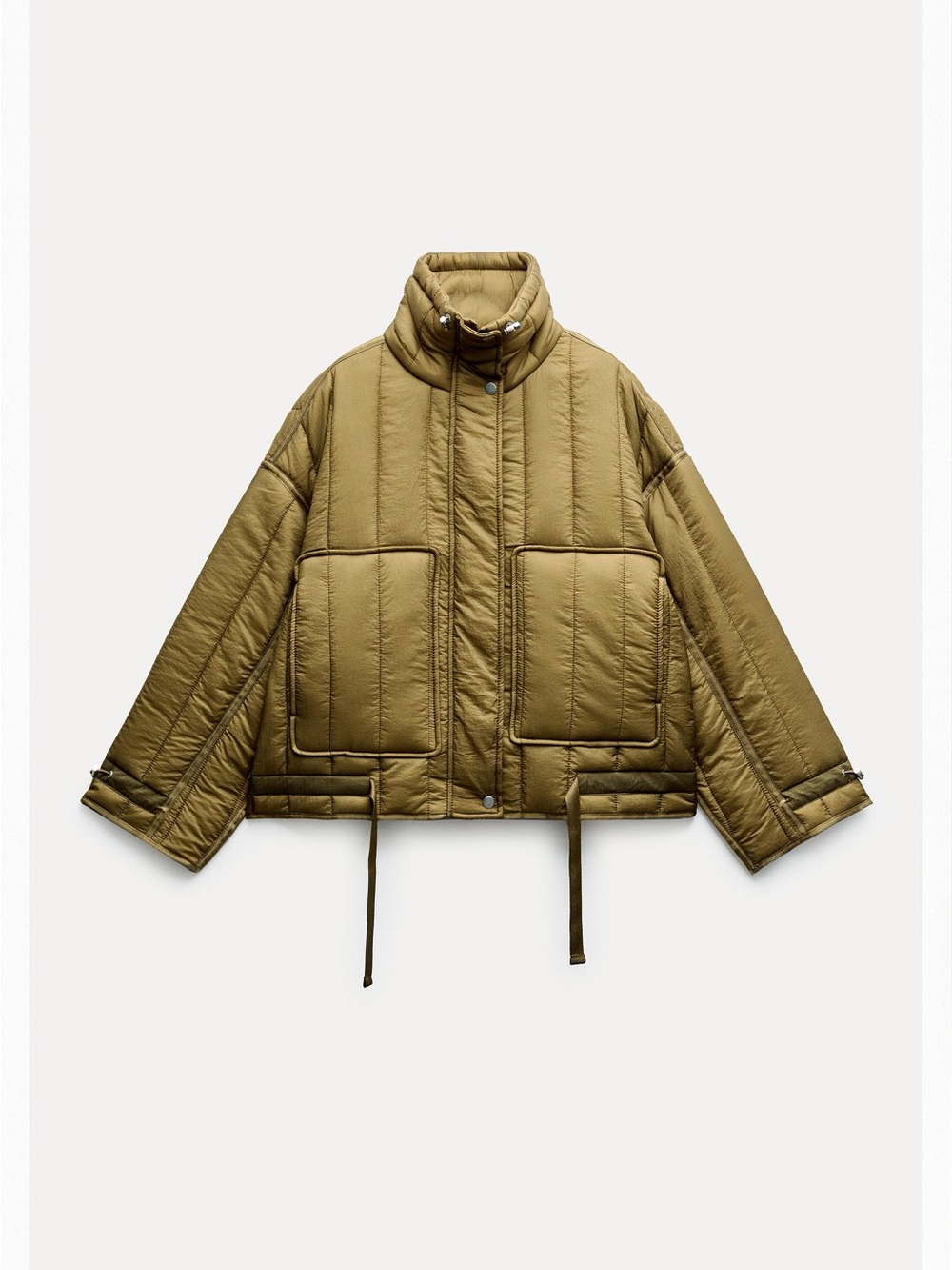 Zara Olive Boxy Quilted Puffer Jacket XS